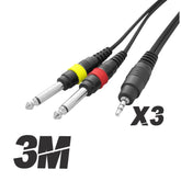 3x Roar Câble pour ordinateur portable iPad PC Mini Jack 3,5 mm vers 2 x 1/4" Grand Jack 3M